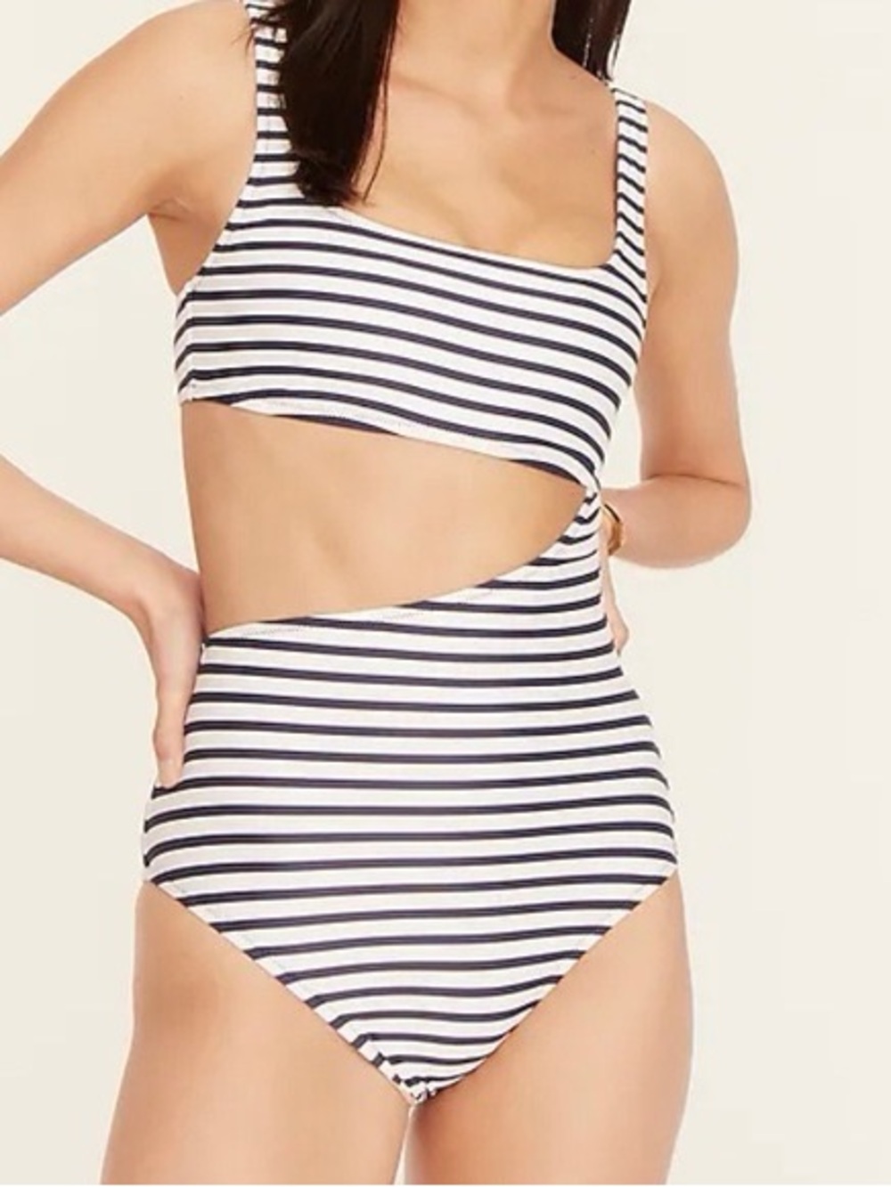 J. Crew NWT Cutout One-Piece In Navy and White Striped Swimsuit Size 8
